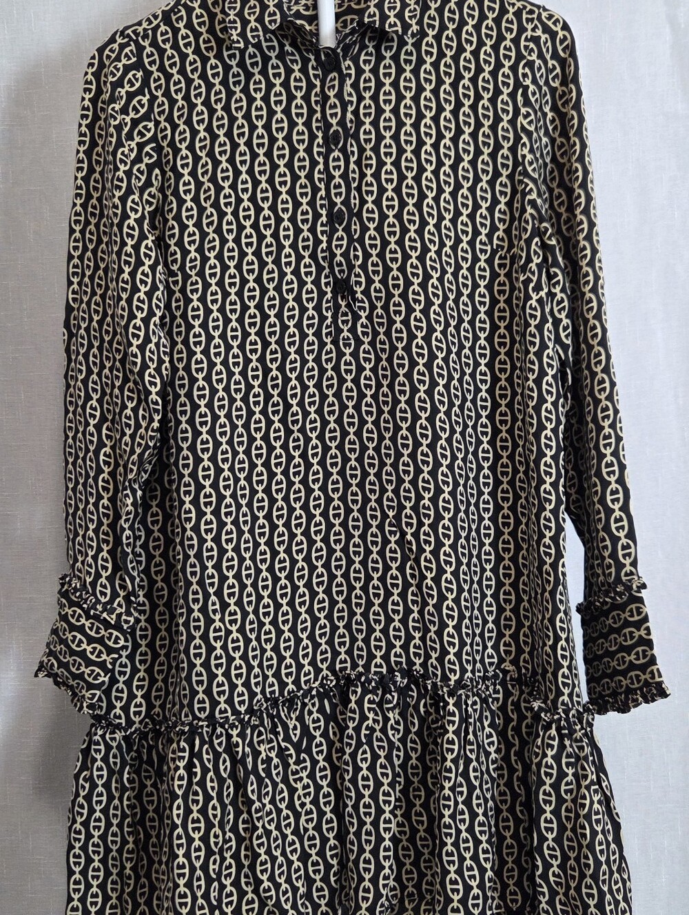 J.Crew Black and Cream Chain-Print Long Sleeve Dress